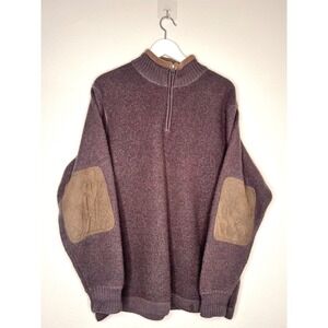 Woolrich Mens 100% Wool Quarter Zip Sweater brown Elbow Patches  M